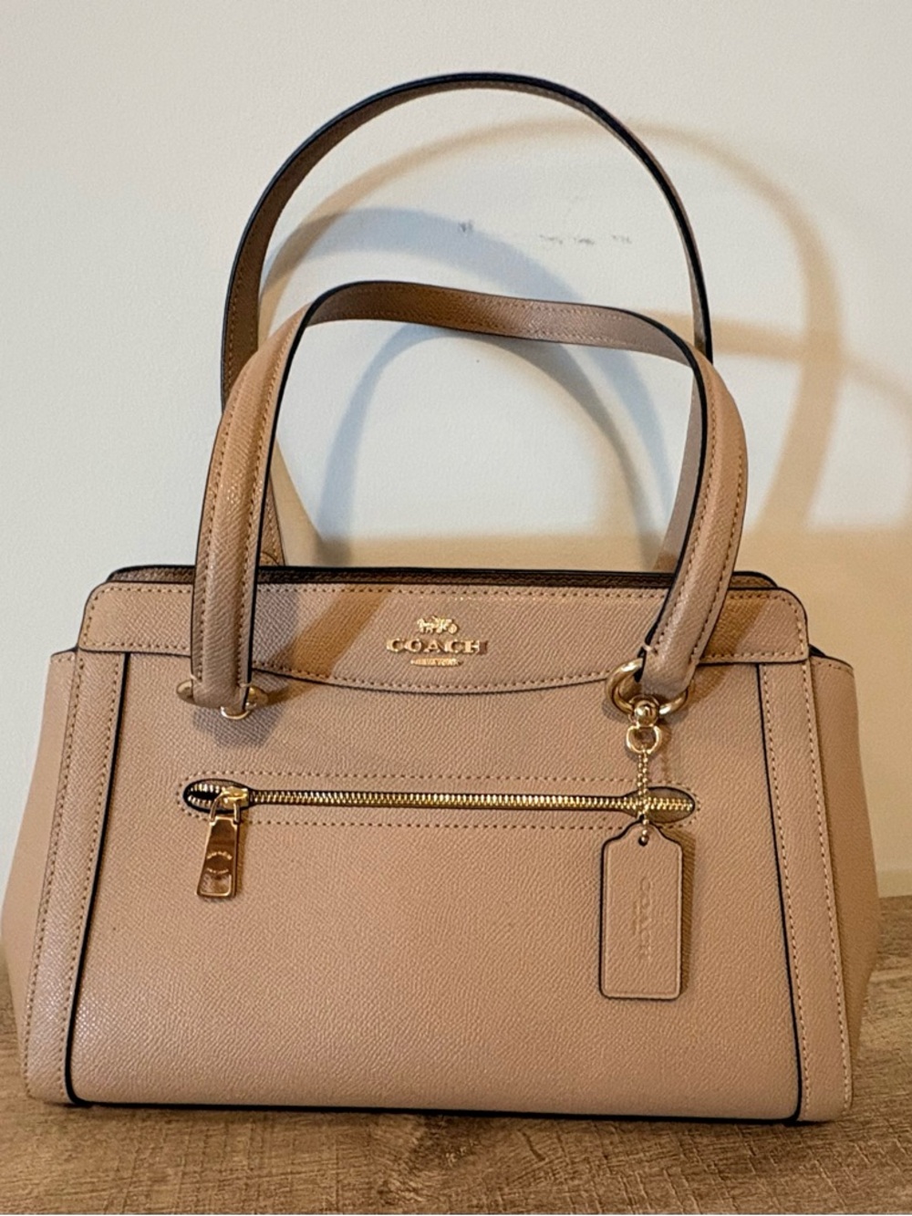 Coach Crossgrain Leather Taupe Shoulder Bag with Gold Hardware
